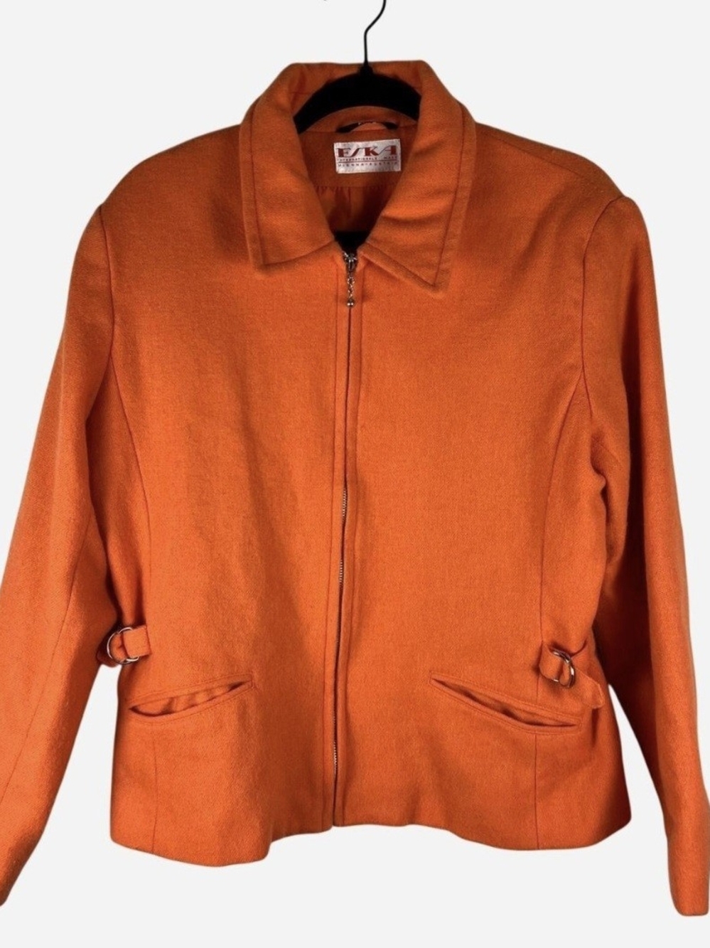 Vintage 60s Eska Wool Zip Up Jacket Orange Side Buckle Mod Utility Coat